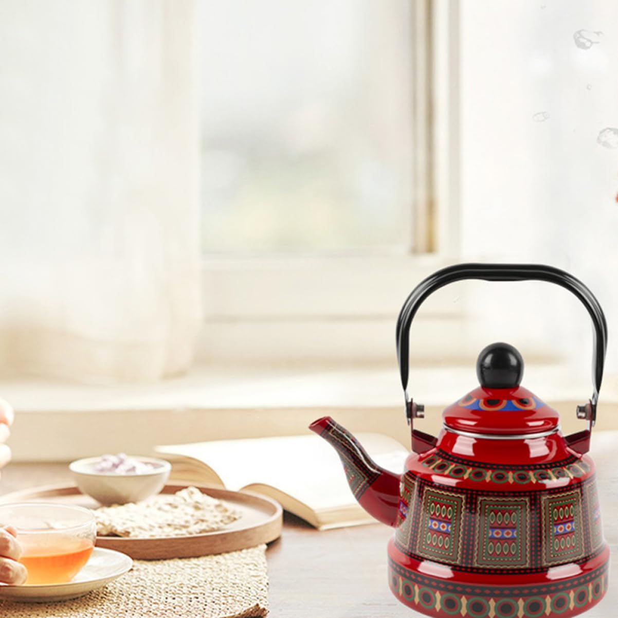 Garneck Bollitore Teiera Smaltato Vintage Rosso 1,7, Adatto a Piani a Induzione, in Acciaio Inox, per Ristorante e Cucina