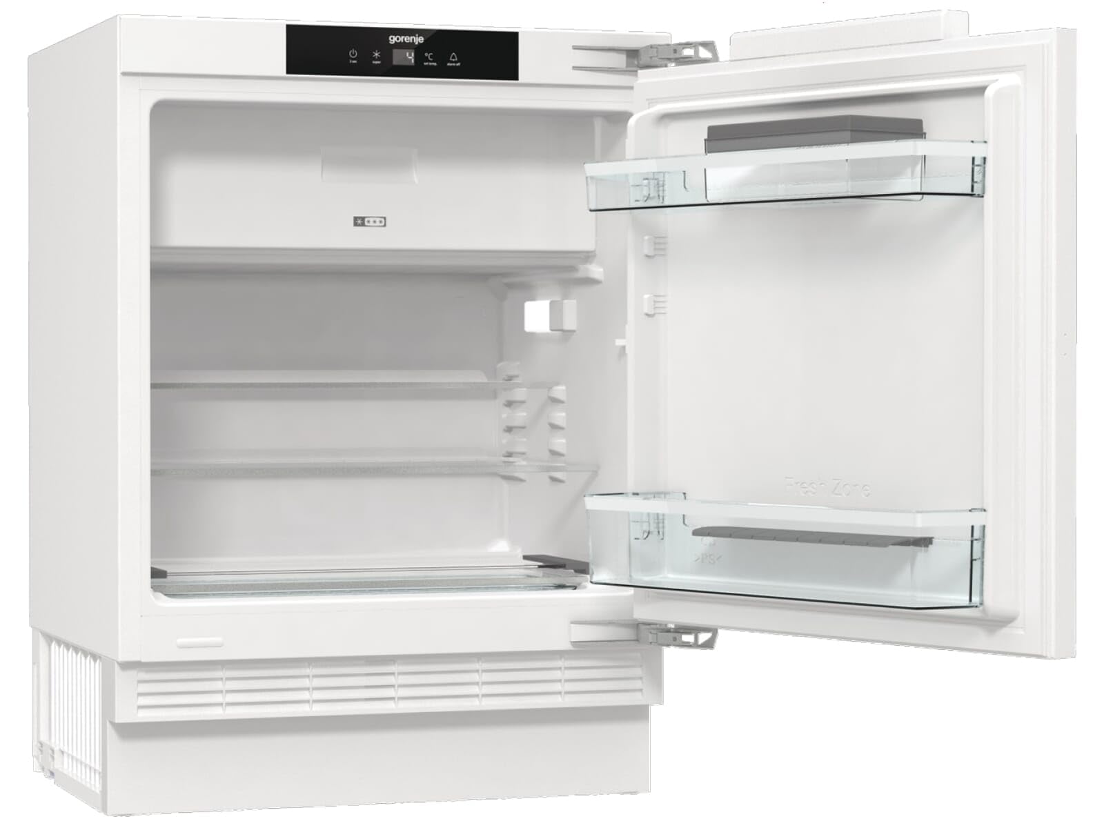 Gorenje RBIU609EA1 lodówka stołowa do zabudowy z zamrażarką/88 nisz/zawias drzwiowy/klasa efektywności energetycznej: E/121 litrów/technika drzwi stałych/SuperCool/wskaźnik temperatury/zawias drzwiowy