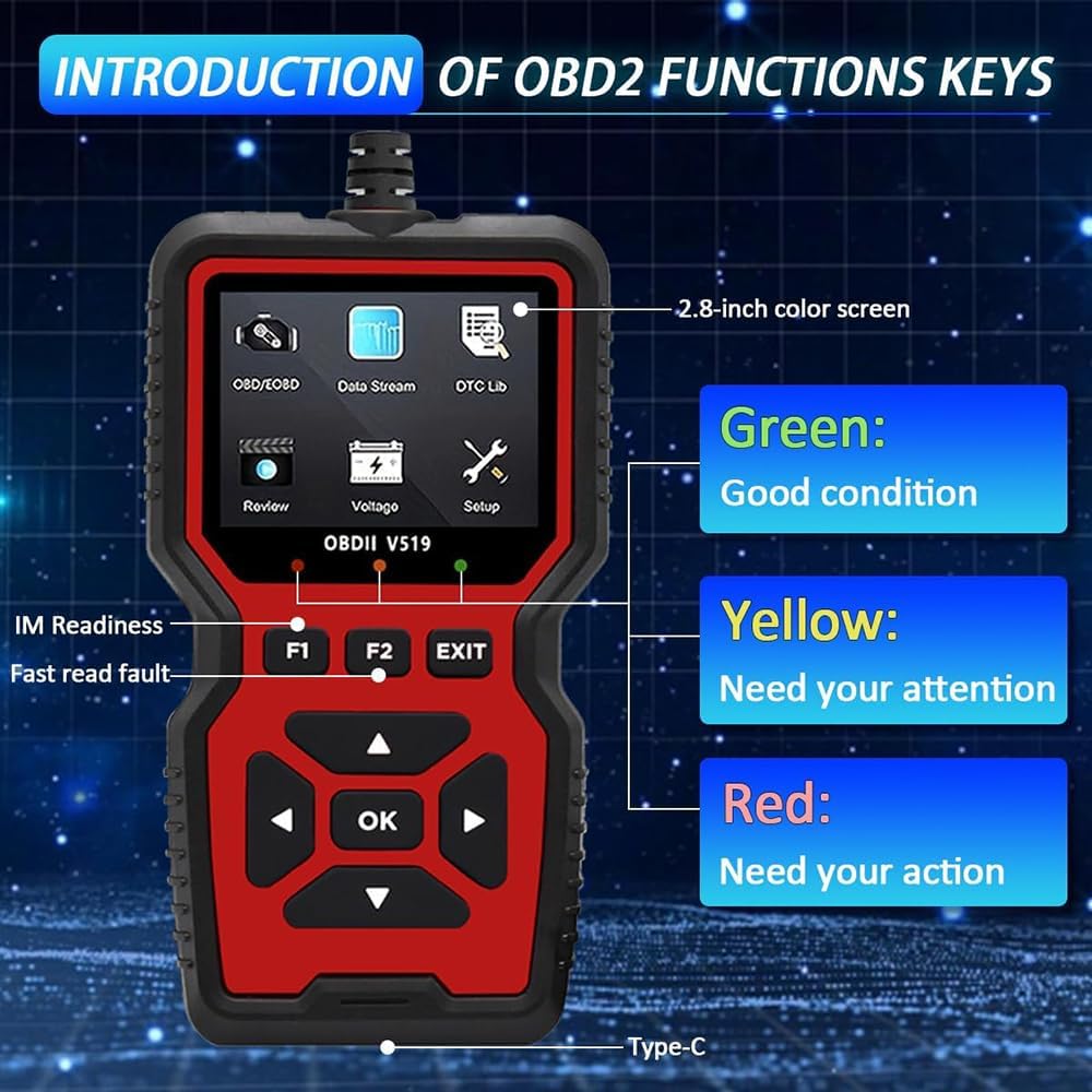 Escáner OBD2 para Coches para SsangYong Korando Actyon Rexton Rodius Turismo, Lector de Códigos de Error, Detector Fallos Cóche, Borra Check Engine, Plug & Play Pantalla Clara,A