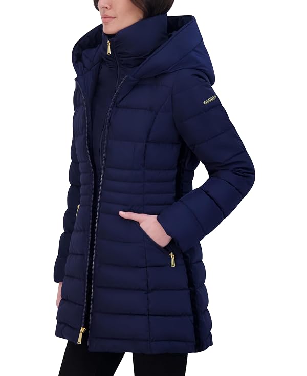 Laundry by Shelli Segal Women's Windbreaker Puffer Coat– Mid-Length Fit & Flare Jacket, Side Velvet Tape, Azure, Medium by Laundry by Shelli Segal - Image 2