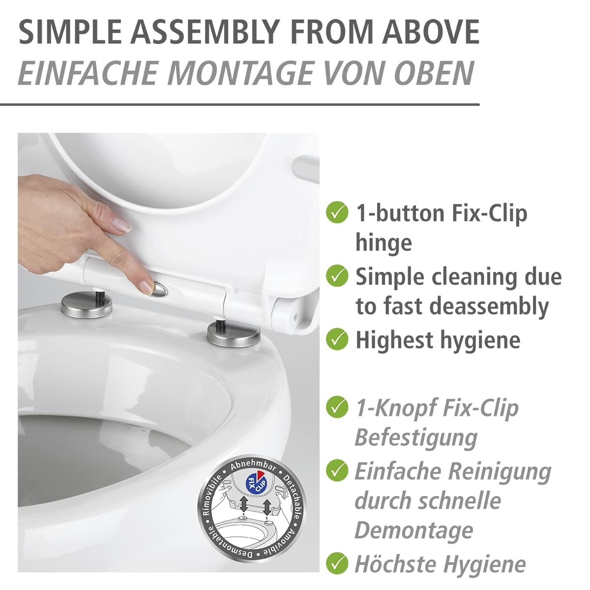 Wenko 24066100 Premium Peony con Sedile WC in Rilievo con abbassamento Automatico, antiruggine, Fissaggio igienico in Acciaio Inox