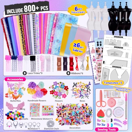 One To Four XSJS-01 800+Pcs - Fashion Designer Kit For Girls With 6 Mannequins - Arts And Crafts Kit- Sewing Kit For Kid Ages 8-12 -Girls Gift Age 6 7 8 9 10 11 12 thumb #2