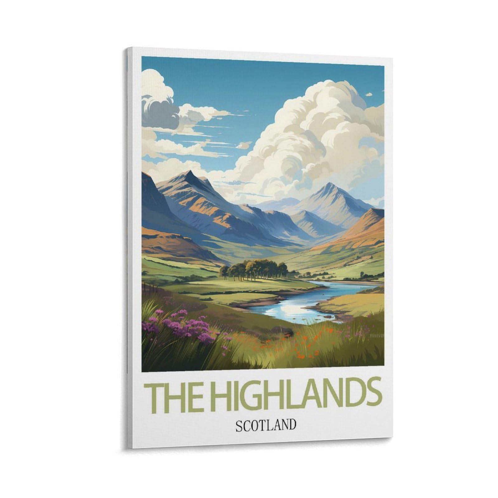Hsayyiii Frame-Style The Highlands Scotland Vintage Travel Posters 12X18inch(30X45cm) Canvas Art Poster And Wall Art Picture Print Bedroom Decor