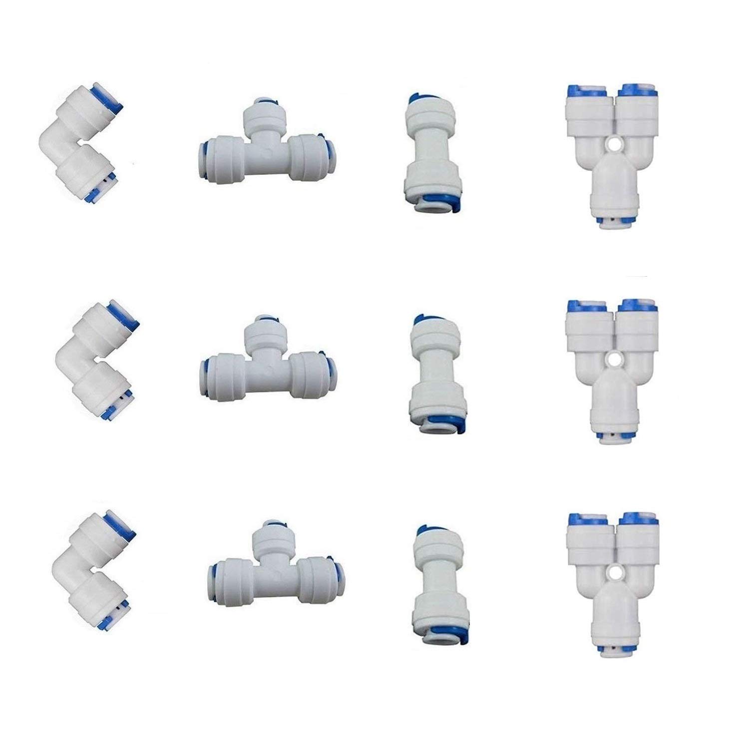 Lemoy 3/8 inch OD Quick Connect Push In to Connect Water Tube Fitting Set Of 12(Y+T+I+L Type Combo)