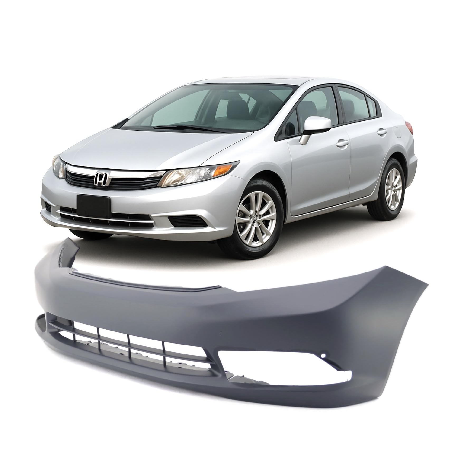 FitParts Compatible with Front Bumper Cover Fascia 2012 Honda Civic EX-L EX Si Sedan 12. New Primed Without Sensor Holes, With Fog Light Holes. HO1000281 04711TR3A80ZZ
