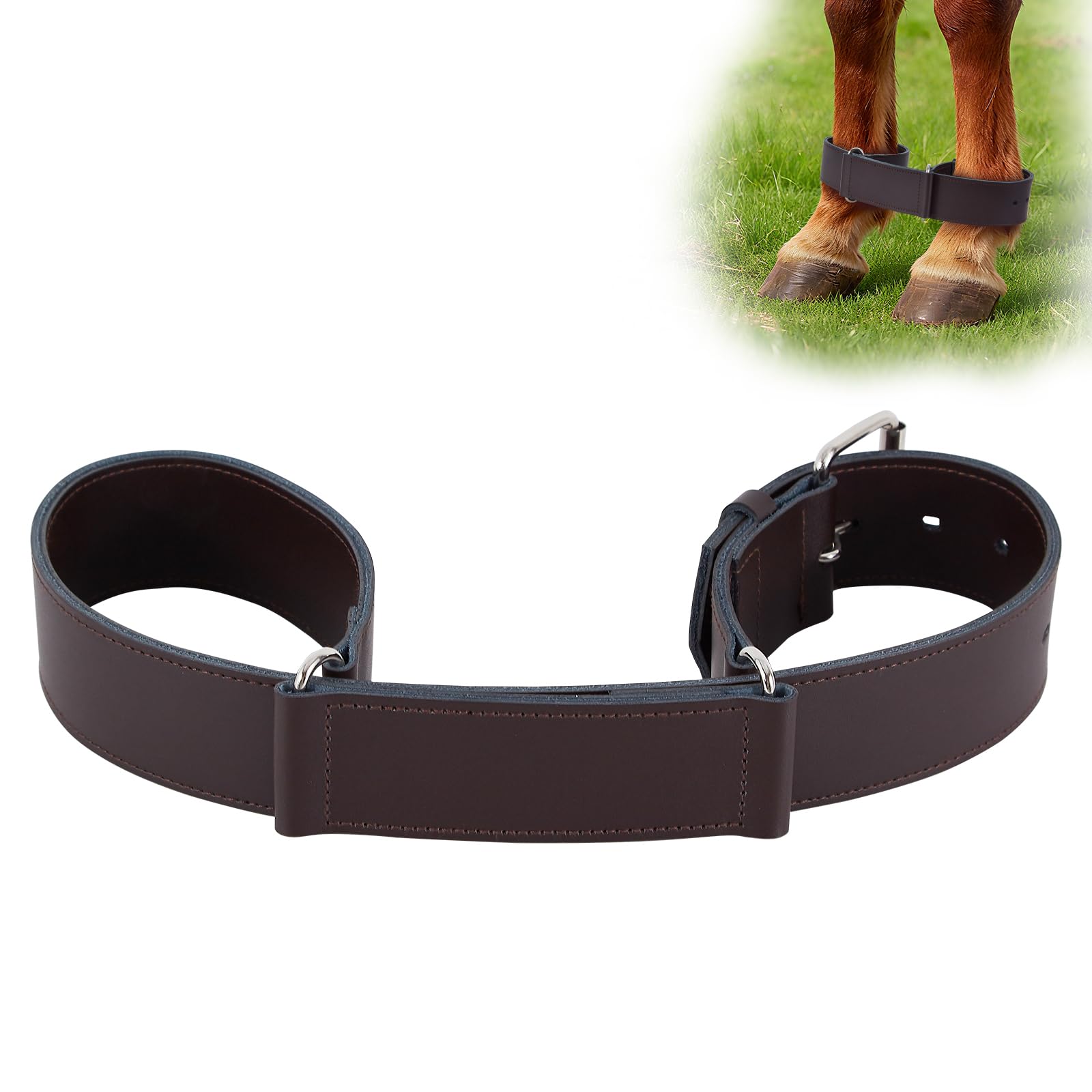 AxtreHeu Horse Hobbles for Horse Legs, 17.3'' Adjustable 2-Leg Hobbles Genuine Leather Control Running and Kicking