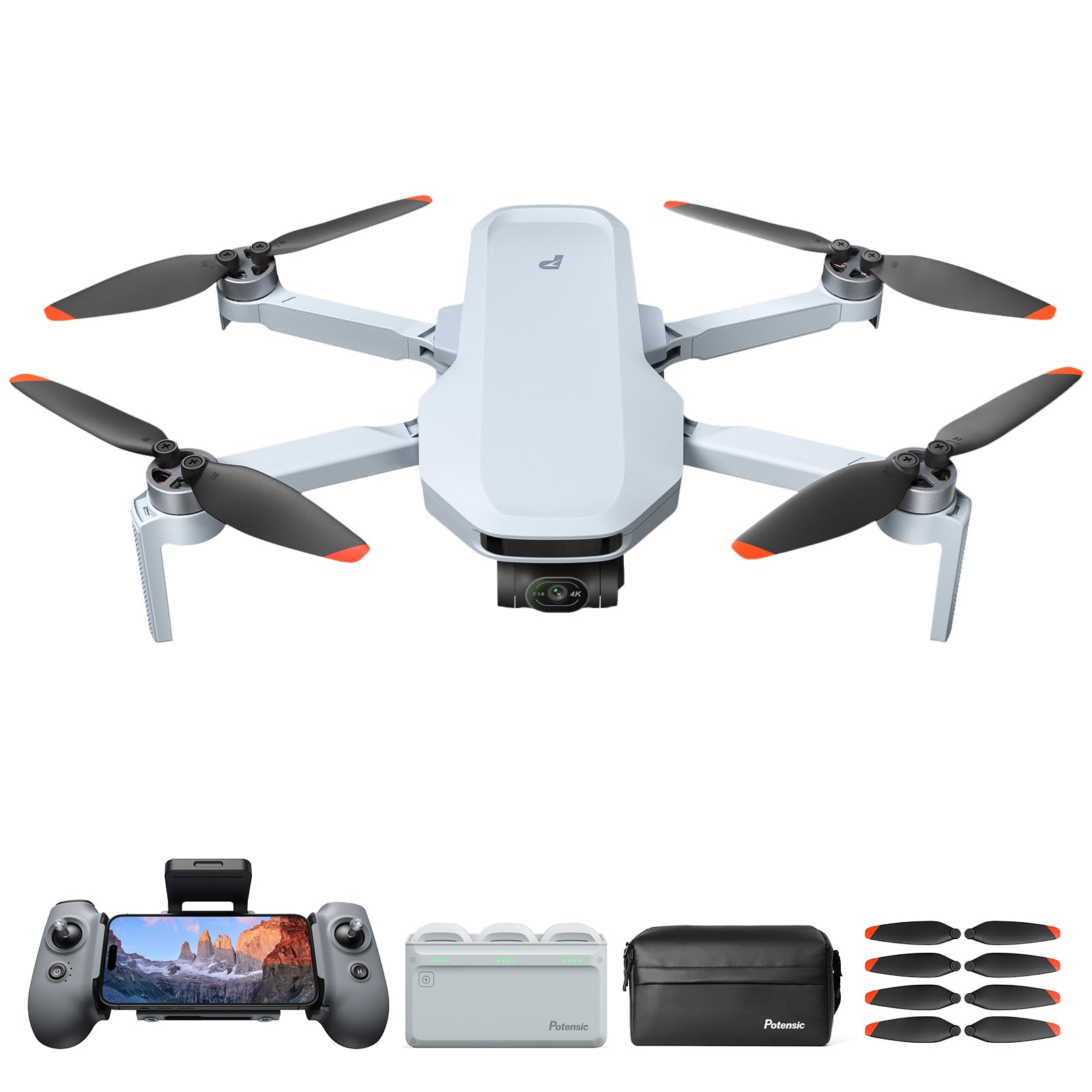 Potensic ATOM 2 GPS Drohne mit Kamera Fly More Combo, Bundle inkl. Ersatzpropeller-Set