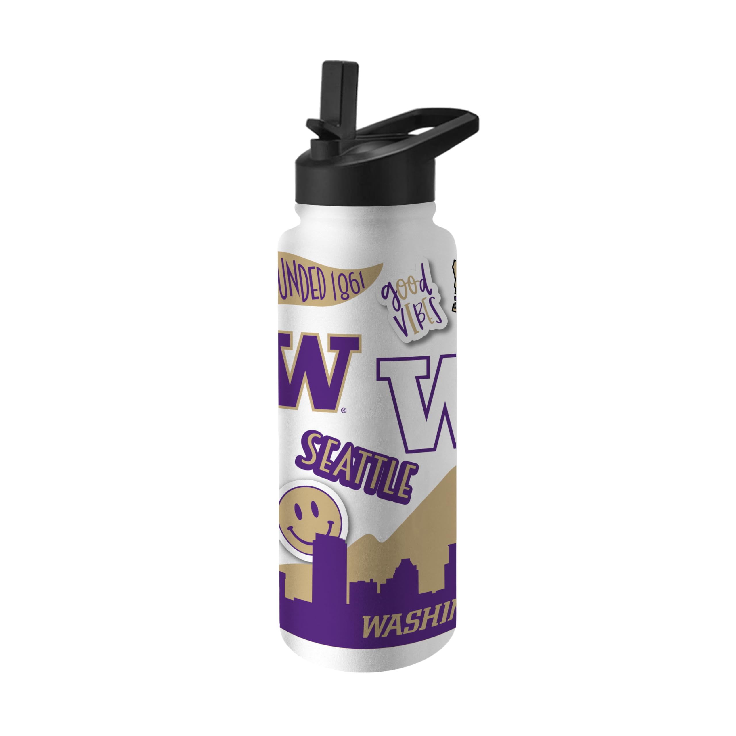 Logo Brands NCAA Native 34 oz Quencher Water Bottle - | Local Icons Design | Double-Wall Insulated| Leak-Proof Lid &amp; Built-In Straw