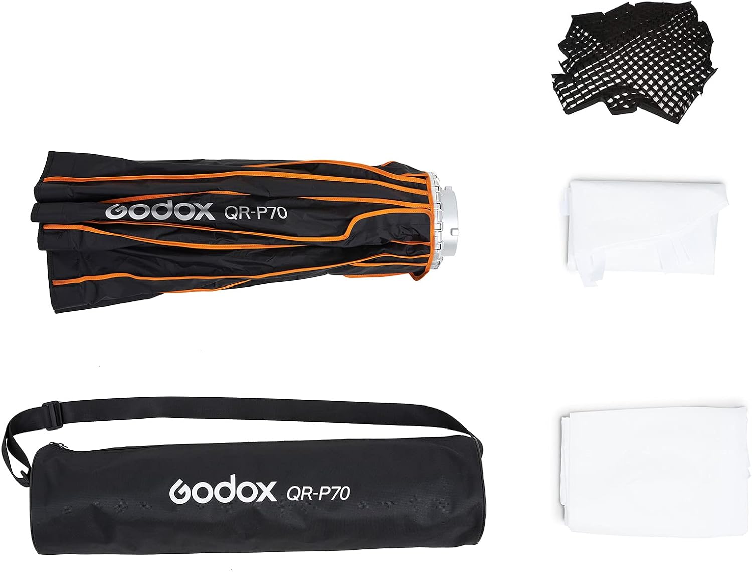 Godox QR-P70 27.6Inch 70CM Portable Quickly Fast Installation Deep Parabolic Softbox，with Front & Inner Diffuser for Godox SL-60W VL150 VL300 UL150 SL150WII SL200WII SZ150R SZ200BI (with Fabric Grid)