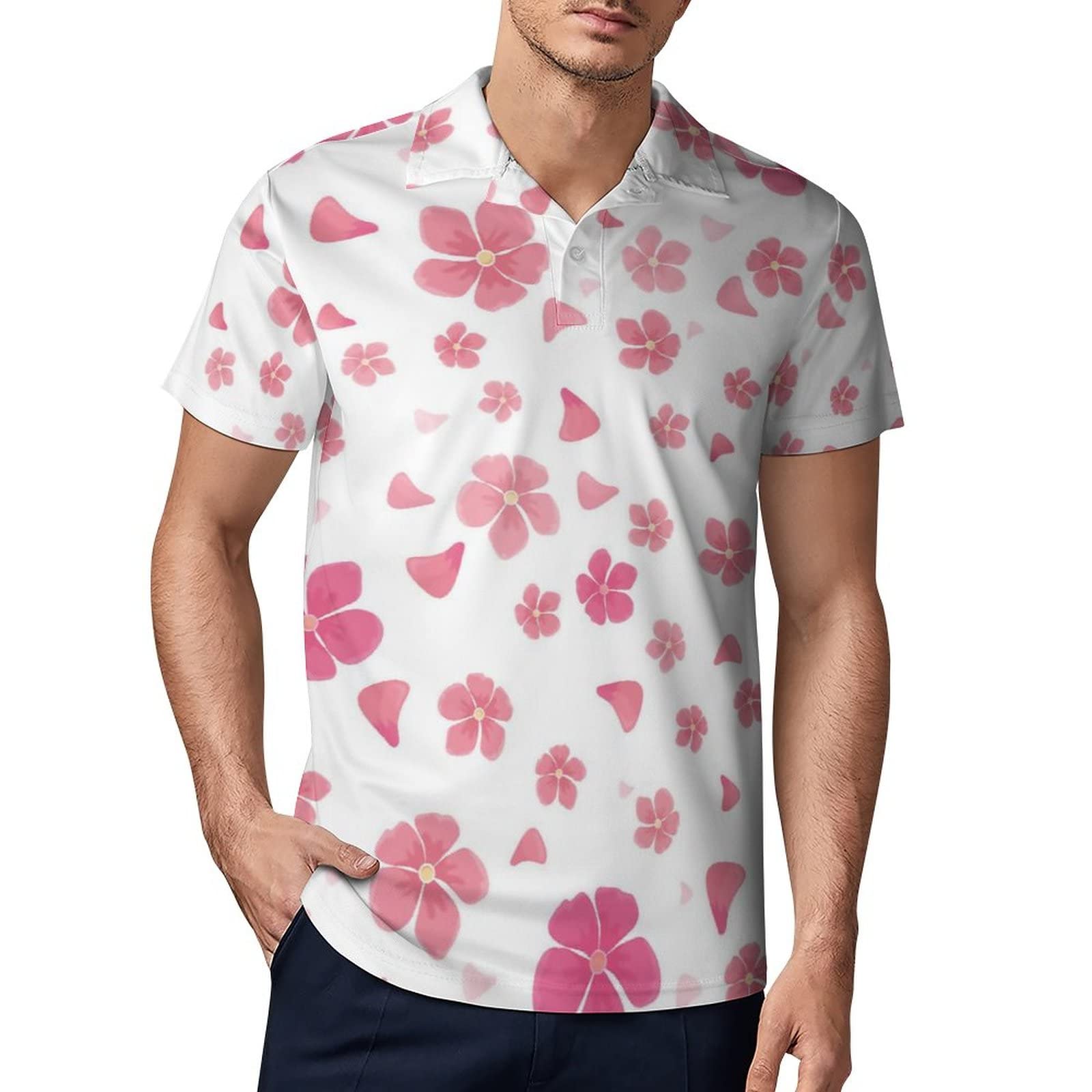 Amazon.co.jp: ポロシャツ 半袖 メンズ POLOシャツ 桜柄 和風 花柄 和