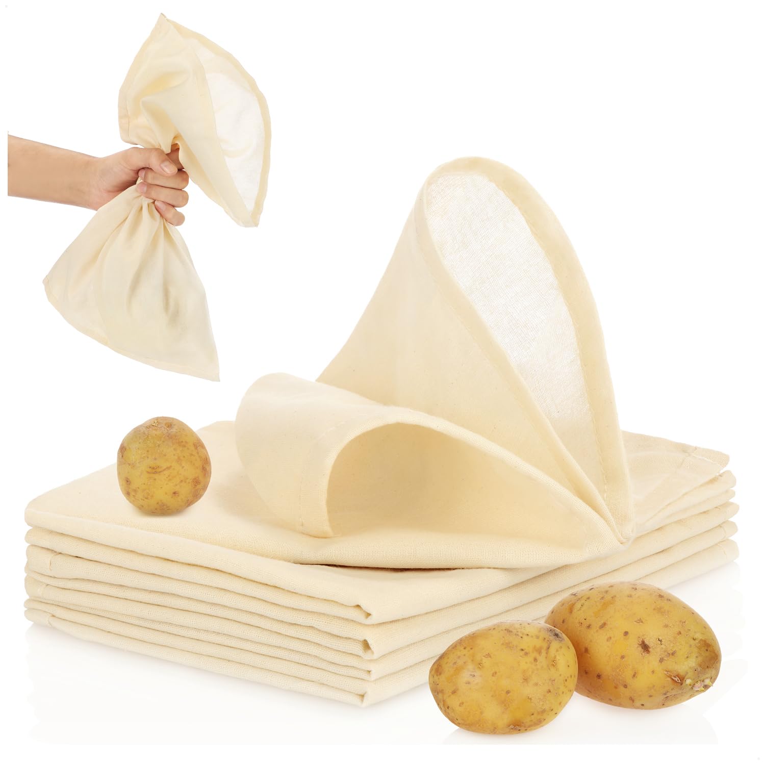 5 Bolsas De Prensa De Patatas De Algodón COM-FOUR® | Reutilizables Y Fáciles De Limpiar Para Hacer Klöße Y Albóndigas Caseras
