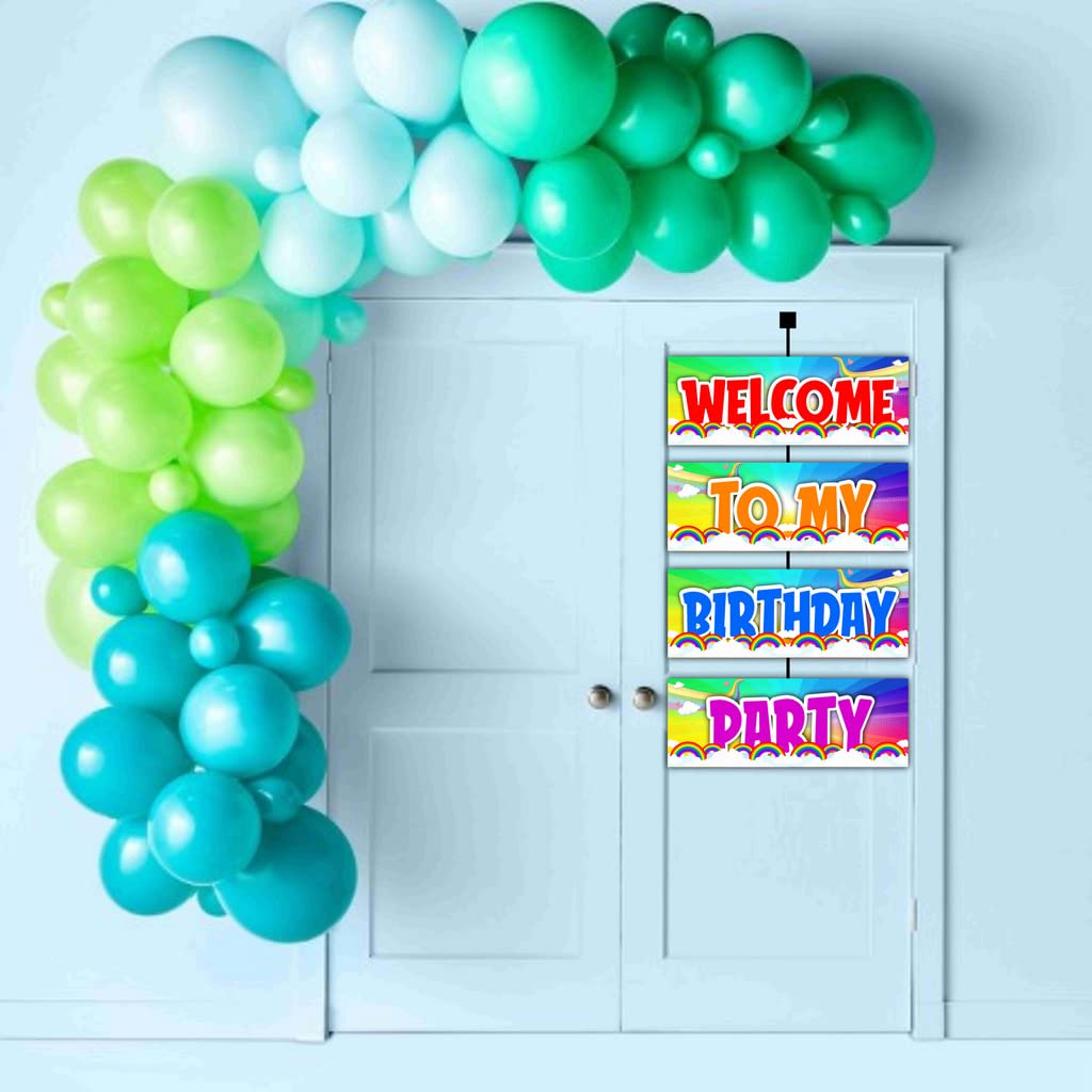 Balloonistics Rainbow Theme Happy Birthday Welcome Board - Vibrant Cardstock Door Sign for Indoor & Outdoor Party Decor - 2.3 Feet Large Birthday Backdrop, Includes Hanging Ribbons (Welcome Outdoor Board) 1