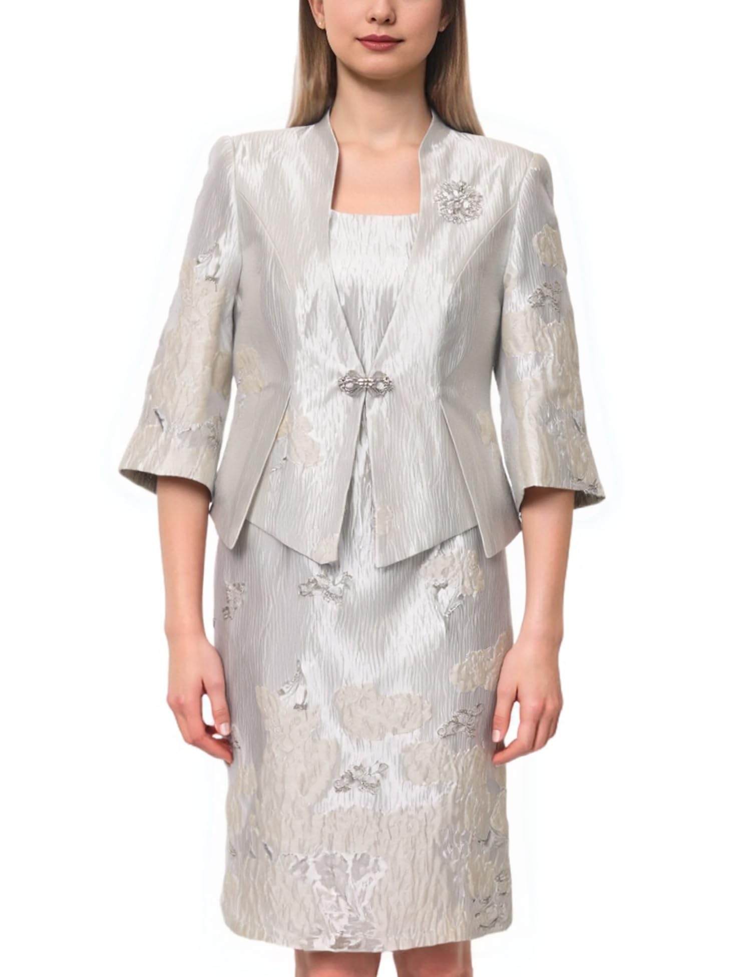 Womens Church Suits Plus Size 2 Piece Jacquard Embroidery Jacket Church Set Formal Attire Elegance Outfits Wedding Party