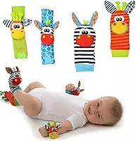 Kit Meias e Pulseiras com Chocalho para Bebê 4 Peças Infantis