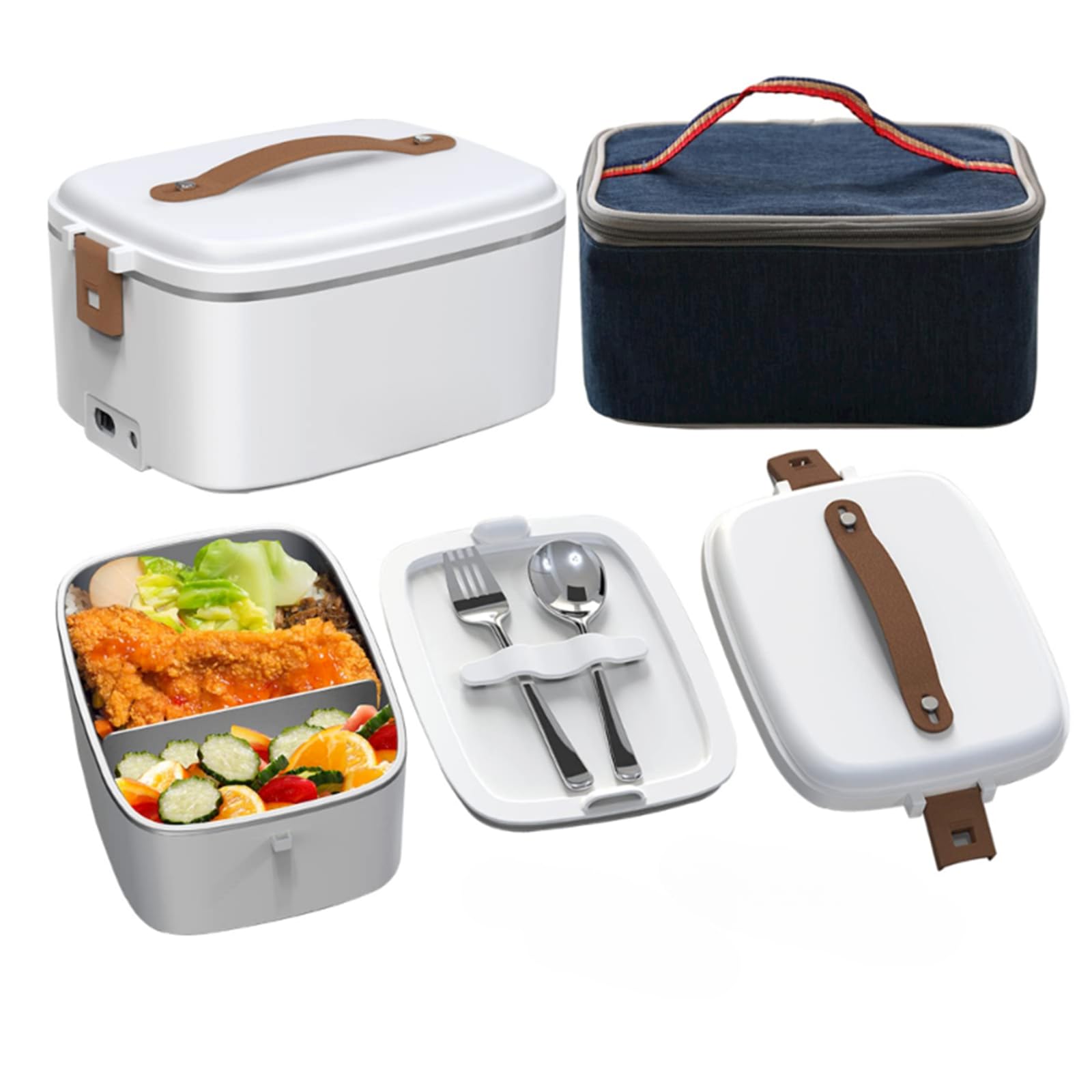 Beauenty Electric Heated Lunch Box Portable Food Heater 1.8L High capacity 304 Stainless Steel Container food grade liner for Car Truck Work Adults Food Heating 1.8L.White