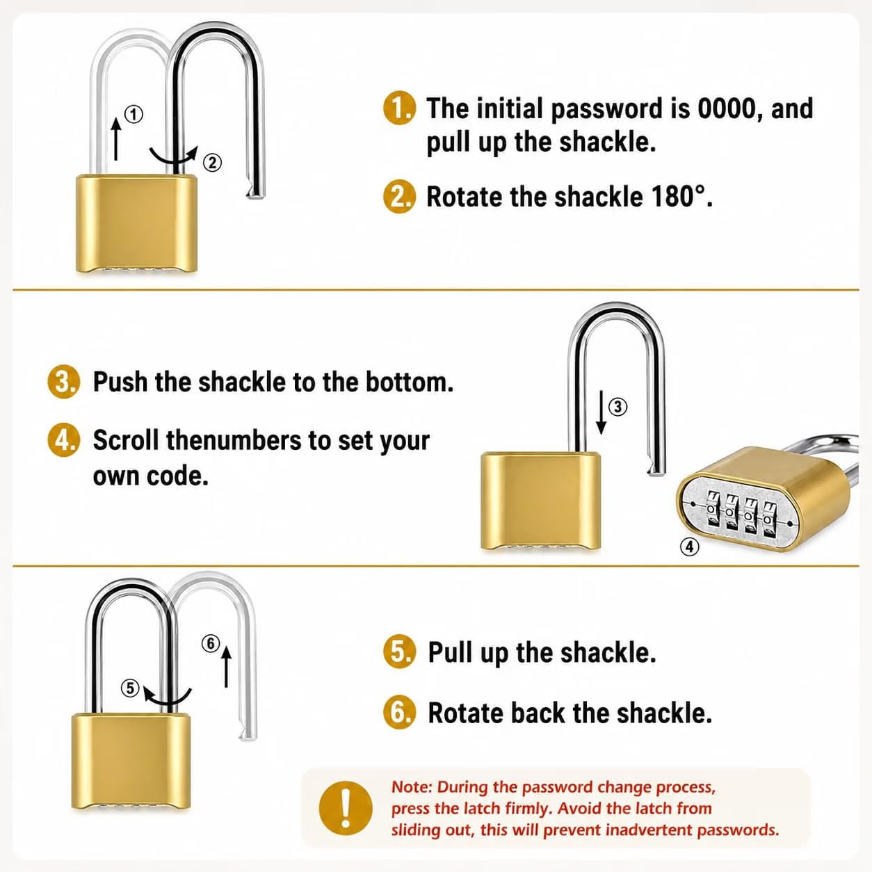 Heavy Duty 4-Digit Combination Padlock Brass | Resettable Code Lock with 10,000 Combinations & 8mm Alloy Steel Long Shackle | High Security Metal Padlock for Gym, Locker, Gate & Travel (Gold) — Amazon image 5