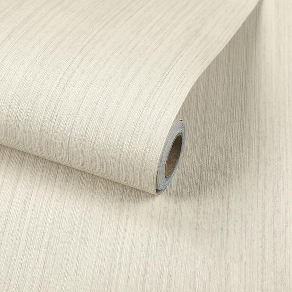 Papier peint autocollant lin imperméable en PVC beige pour cuisine et salon