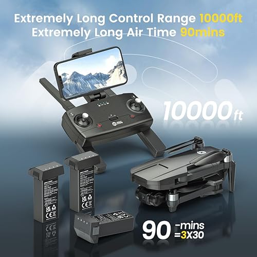 Miniatura 3 de Holy Stone HS720R 3 Baterías 3 Axis Gimbal GPS EIS Drones con cámara para adultos 4K, dron FPV compatible con la FAA con RID incorporado, rango de