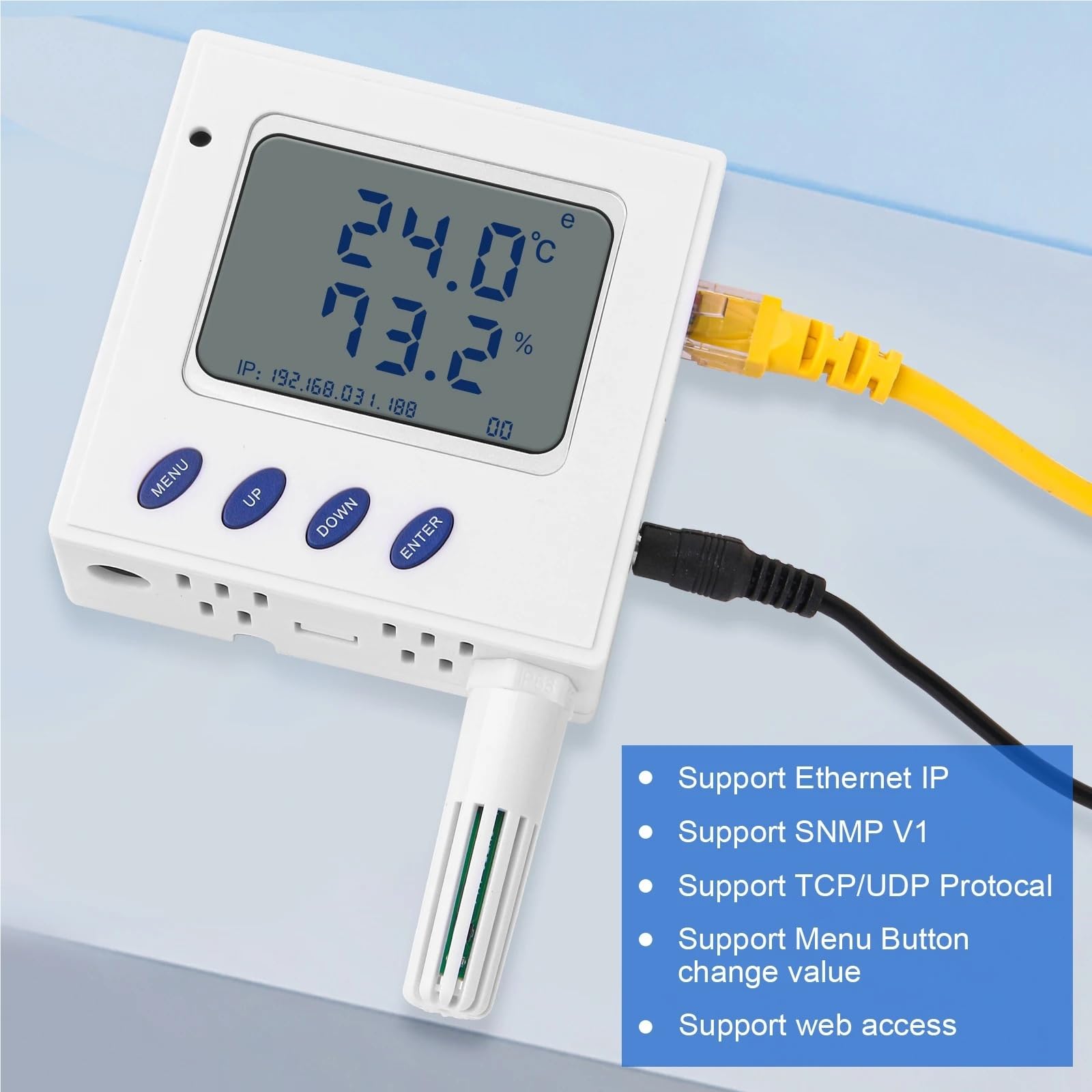 Il trasmettitore Ethernet di temperatura e umidità supporta il protocollo UDP/SNMP e l'alimentazione Poe con sensore Sht30 esterno
