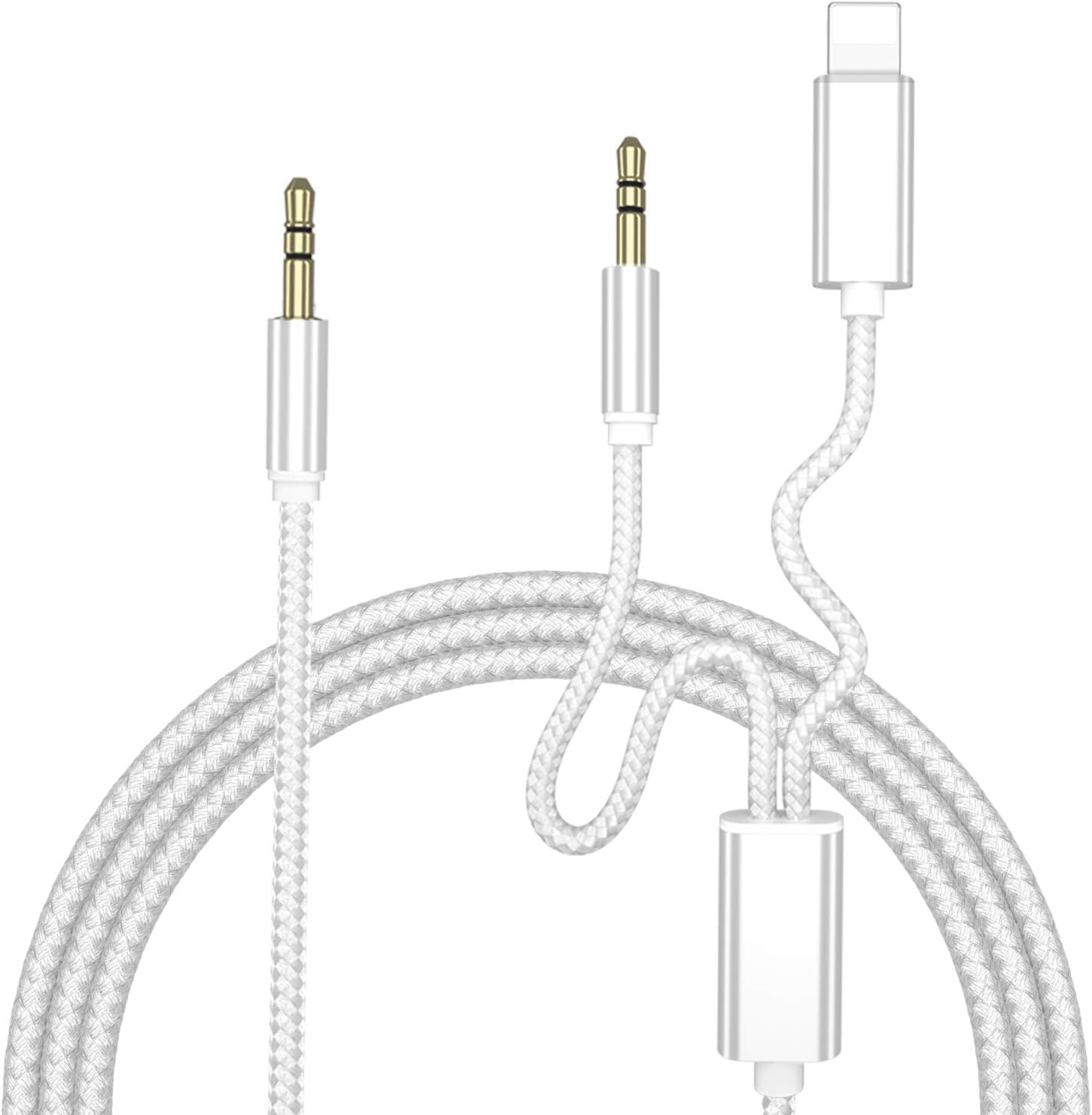 Car AUX Cable for Phone, UNOOE Phone 8 AUX Cable [Braided 2 in 1] Phone 7 AUX Adapter AUX Cable 3.5mm Audio Cord Tangle Free Compatible with Phone X/XS/XR/8/7/Plus/6