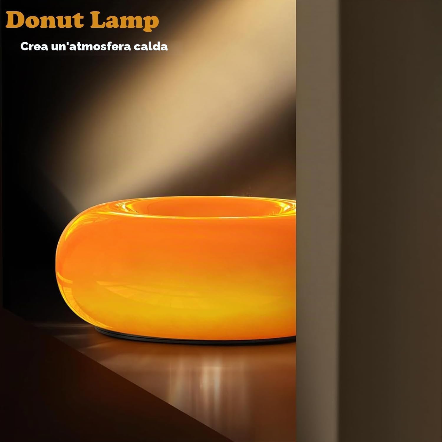 OOWOKS Lampada a ciambella, lampada da tavolo a LED a forma di ciambella, arancione, a batteria, ricaricabile tramite USB, touch control, dimmerabile, 3 temperature di colore, lampada da comodino
