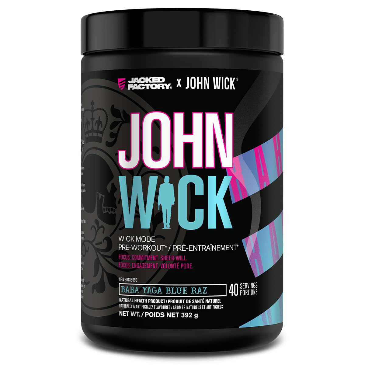 Jacked Factory X John Wick - Wick Mode Pre Workout Powder - Intense Energy, Battle-Ready Focus, Unstoppable Commitment, and Sheer Will - 40 Servings, Baba Yaga Blue Raz