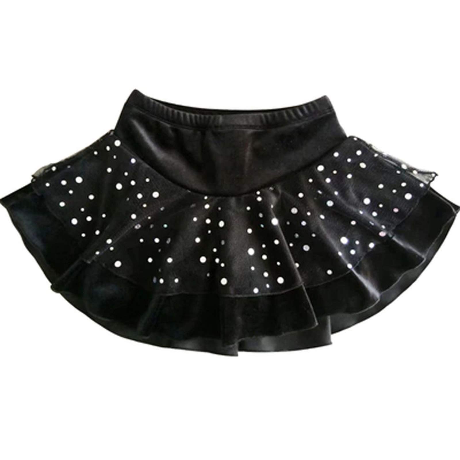 Womens Flare Figure Ice Skating Skirt with Shorts High Waist Pleated Ruffled Mini Skater Skirt Dancewear Black