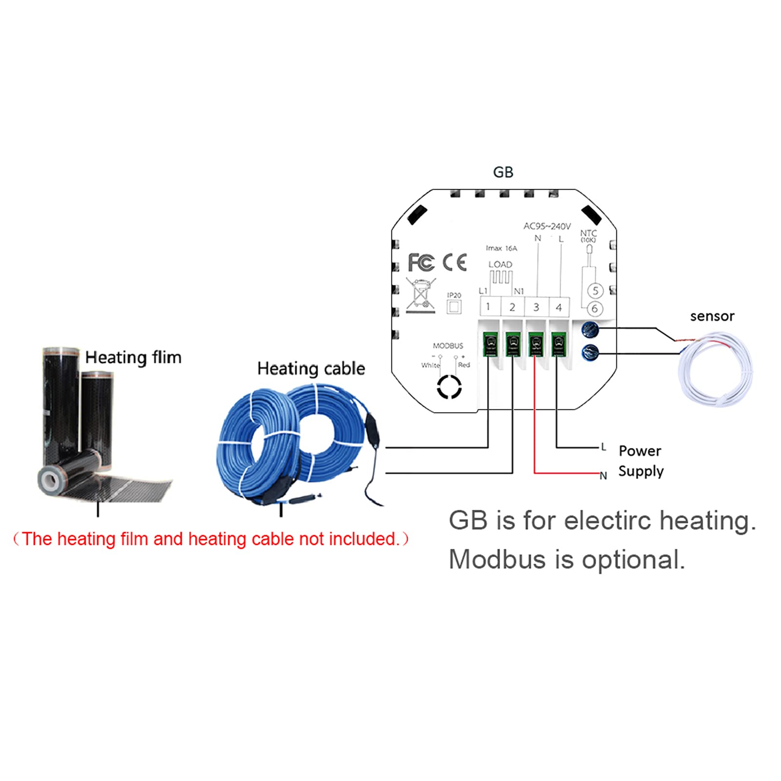 Fdit Termostato Smart, Termostato WiFi Programmabile con Schermo LCD (Non | AC 95-240V, 6 Periodi, Precisione 0,5℃, Controllo Vocale e App, Meteo
