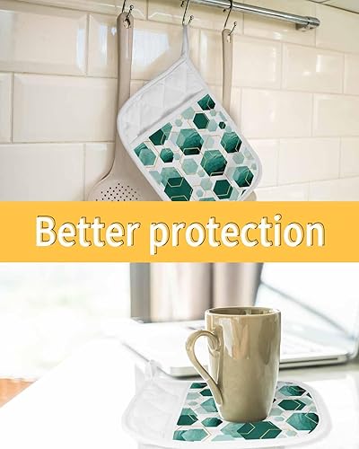 Miniatura 7 de Geometry - Juego de 4 soportes para ollas de cocina, antideslizantes y aislantes de calor, juego de agarraderas de tela de toalla con bolsillo,