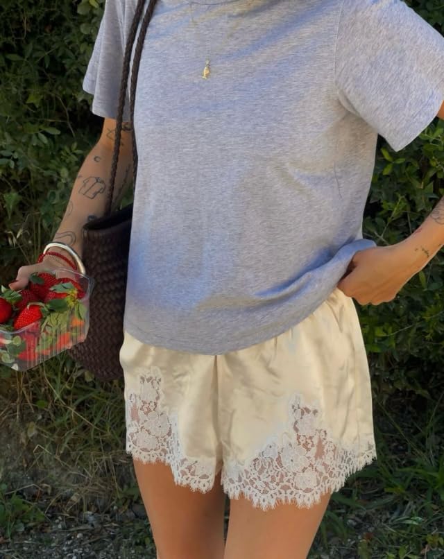 Women Satin Lace Trim Shorts Mini Micro Shorts Silk Slip Bottoms - Image 3