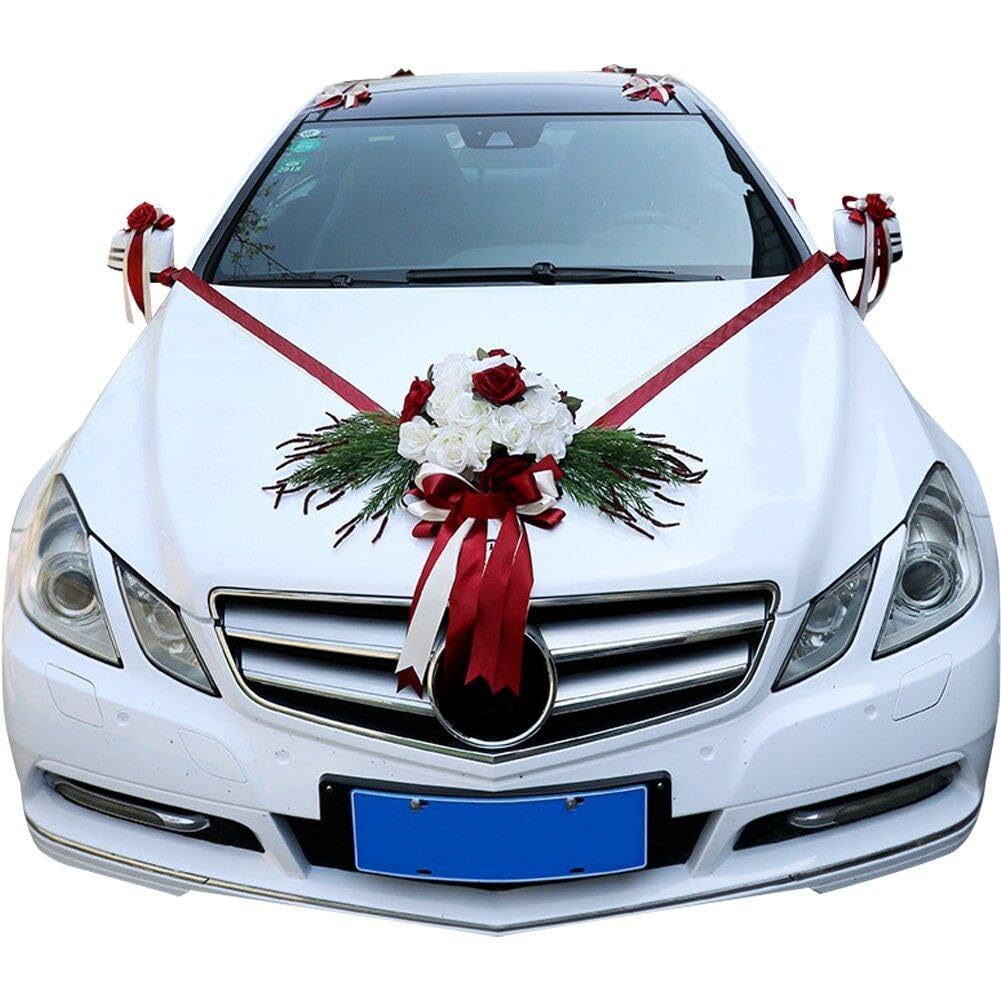 Décoration fleurs artificielles pour voiture de mariage, roses en soie