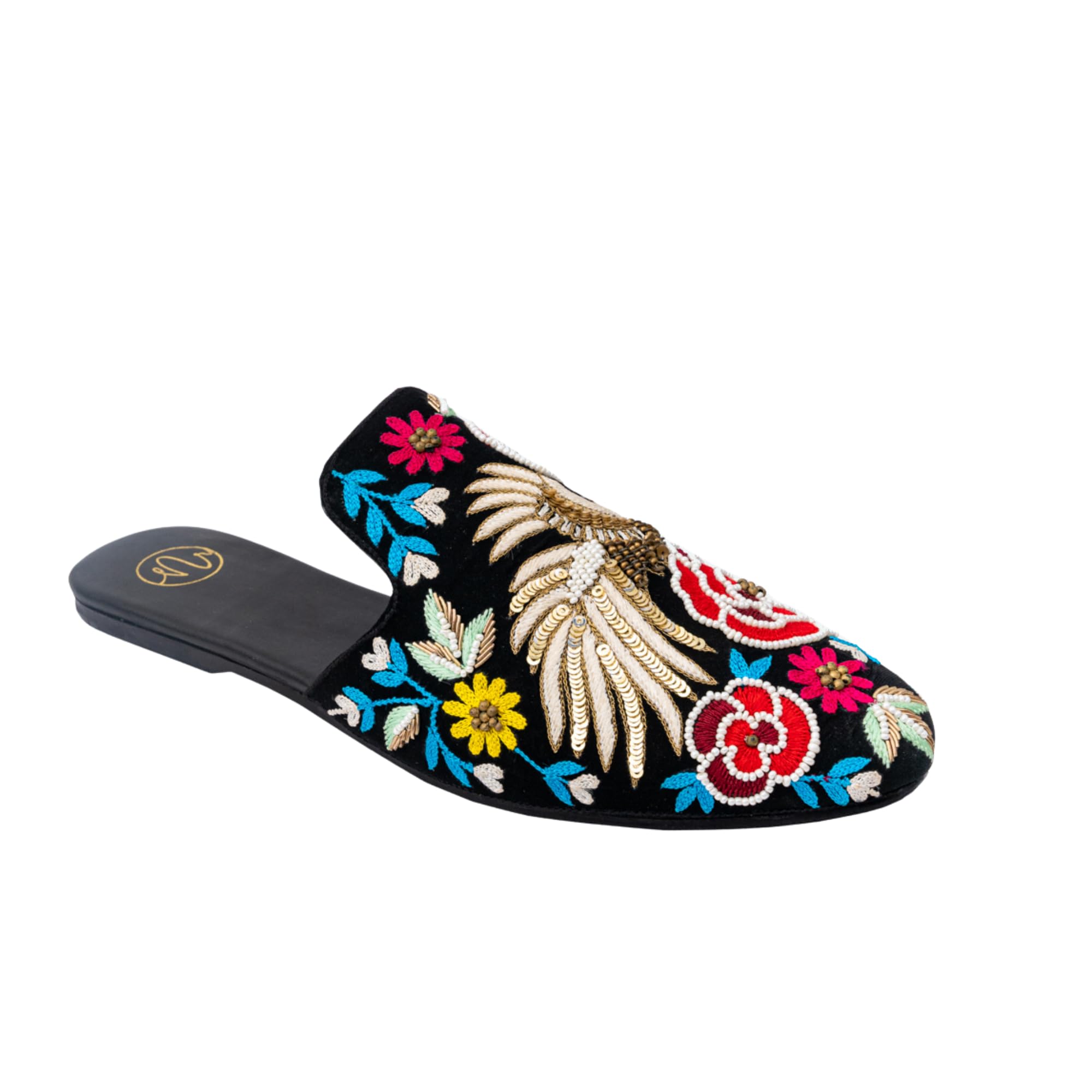Women Black Embroidered Mule Flats |-picture-51
