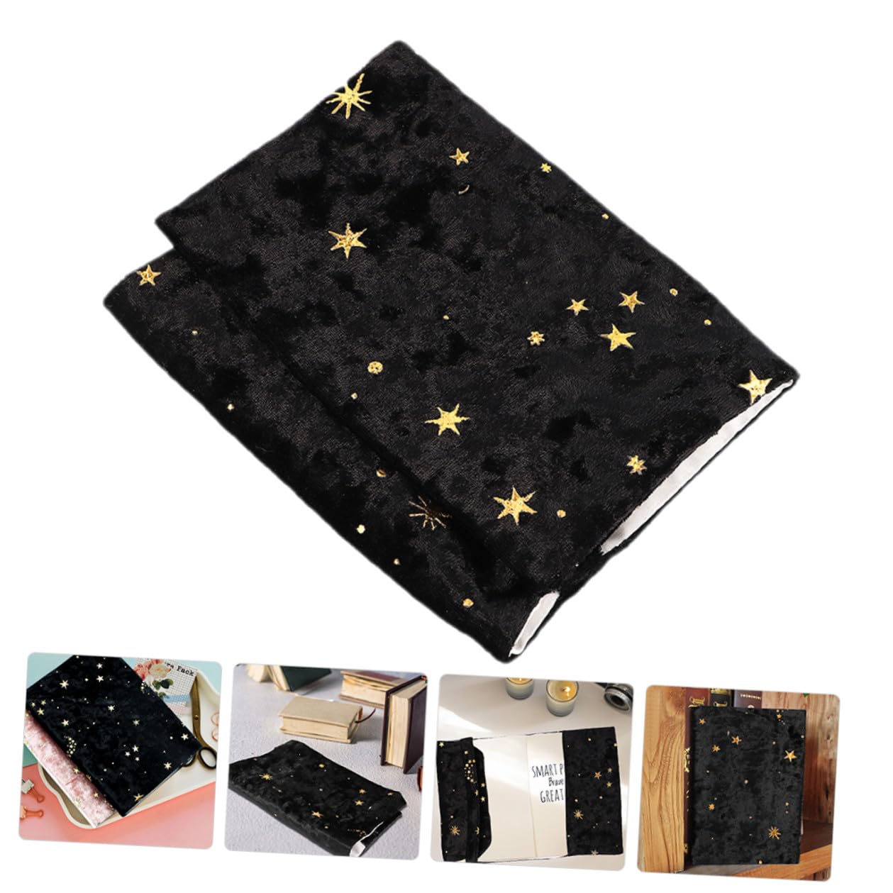 Housoutil 4 Piezas Funda para Libros de Tela con Diseño de Estrellas y Luna Terciopelo Protectora Resistente y Decorativa para Estudiantes y Escolar