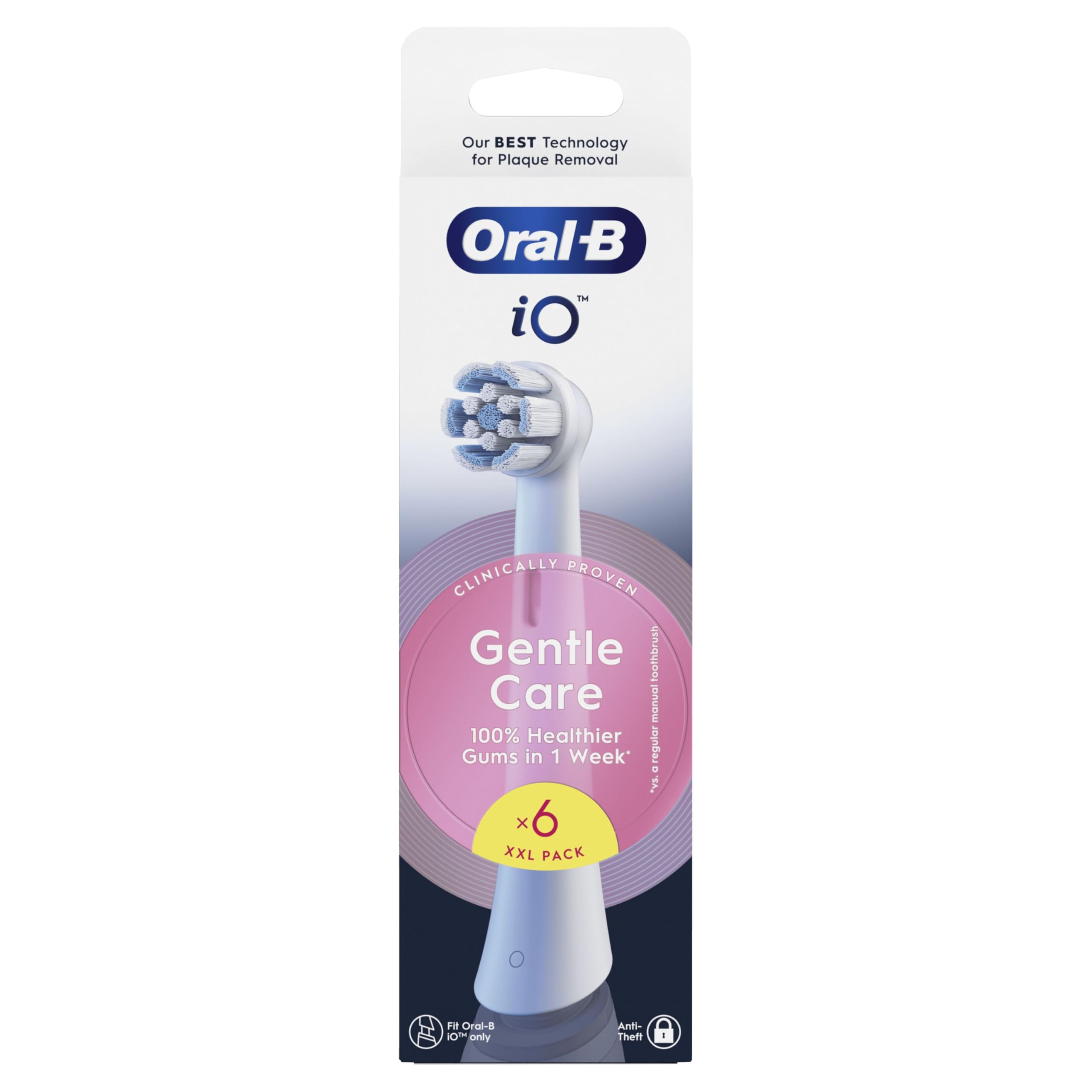 Oral-B Testine di Ricambio iO Gentle Care Bianche per Spazzolino Elettrico Oral B, 6 Testine Rotonde Autentiche per Gengive Sensibili, Setole angolate per rimuovere la placca