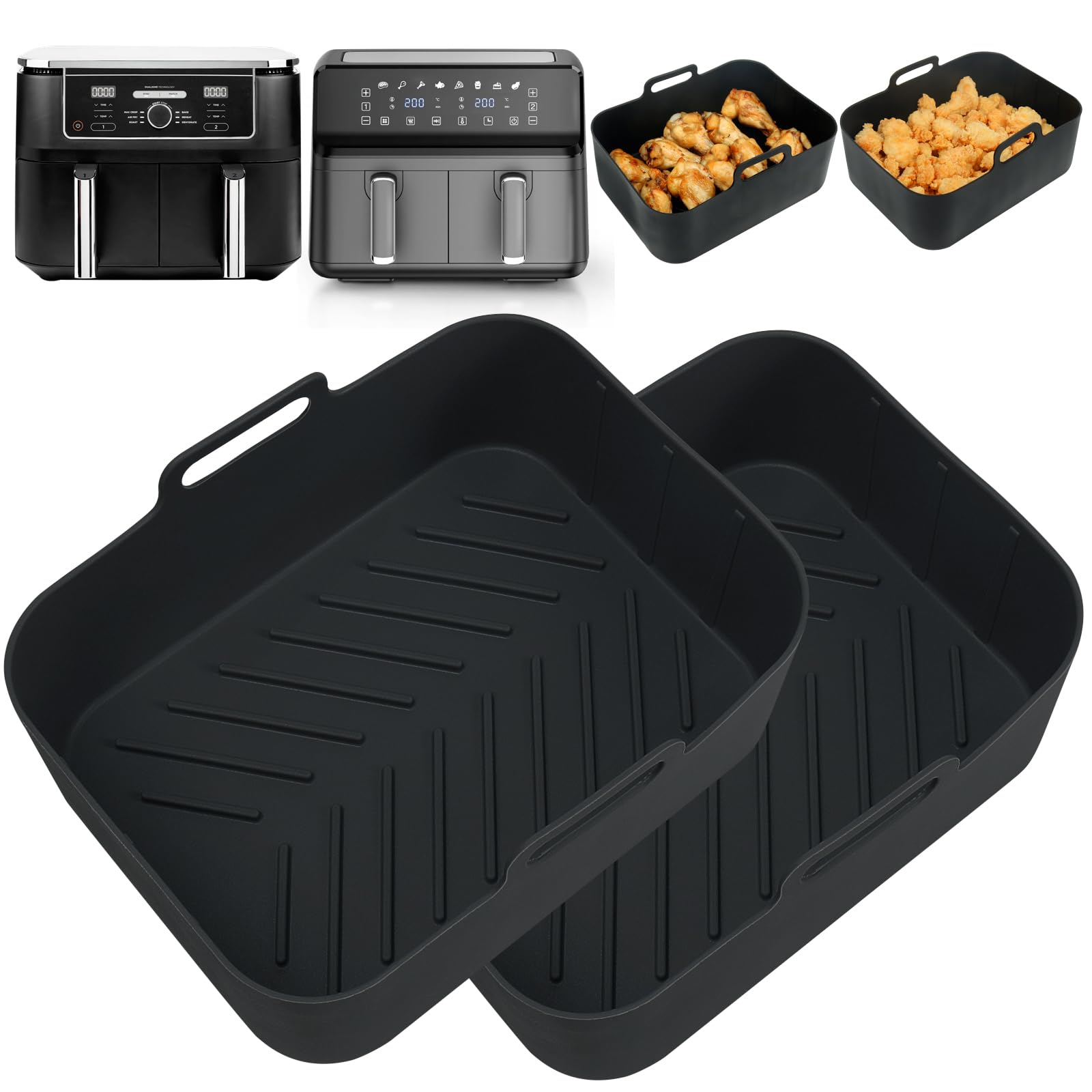 YQL Enlarge Thickened Air Fryer Silicone Liners for Ninja 9.5L AF400UK/DZ400UKSTGD/Keplin 9L/Tower | Oven-Safe&Microwave-Safe | Premium Air Fryer Accessories | Kitchen Liners Reusable for Dual Basket