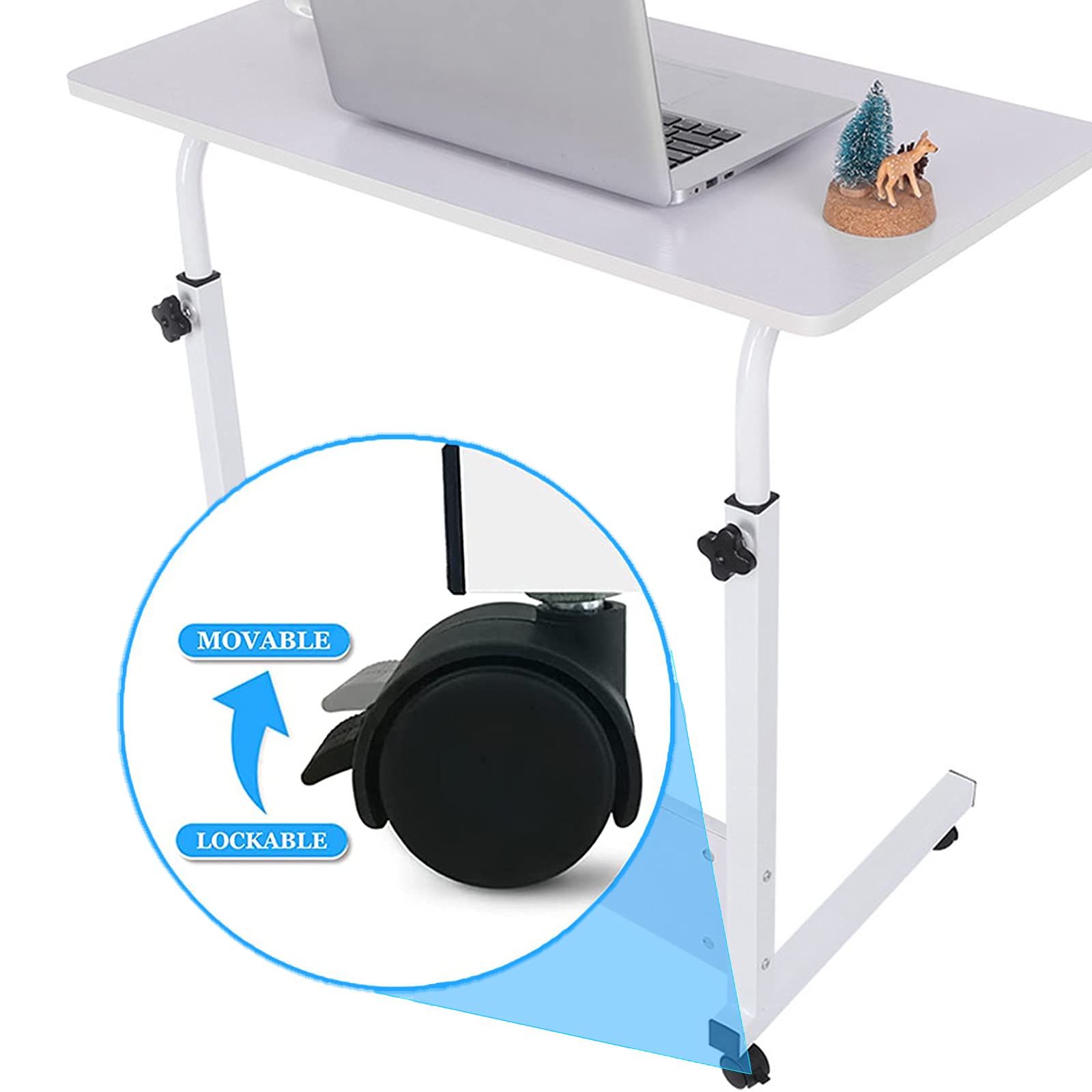Mobile Bedside Computer Table Standing Desk Adjustable Height Laptop Stand Side Table with Lockable Wheels Home Office Workstation — view 5