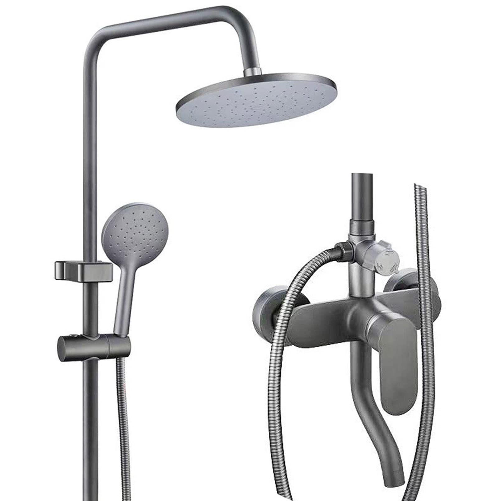 Cabezal de Ducha Tipo Lluvia con rociador de Mano Combinado con Perilla de Ajuste de 3 Funciones y Brazo de extensión Ajustable en Altura/ángulo/regulador de Flujo