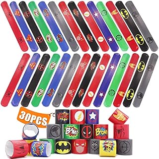 30 PCS Slap Bracelet for Kids Party Bag Fillers, Avengers Superhero Wristbands Fun Boys and Girls Snap Bands Bulk Vinyl Rolls for Birthday Gift Goodie Bag Flavors School Classroom Little Toys