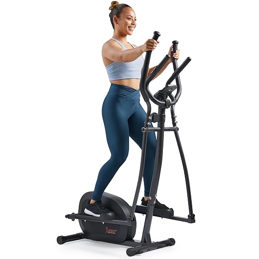 Sunny Health & Fitness SF-E905 Elliptical Machine Cross Trainer with 8 Level Resistance and Digital Monitor , Gray, White, 28 L x 17 W x 57 H