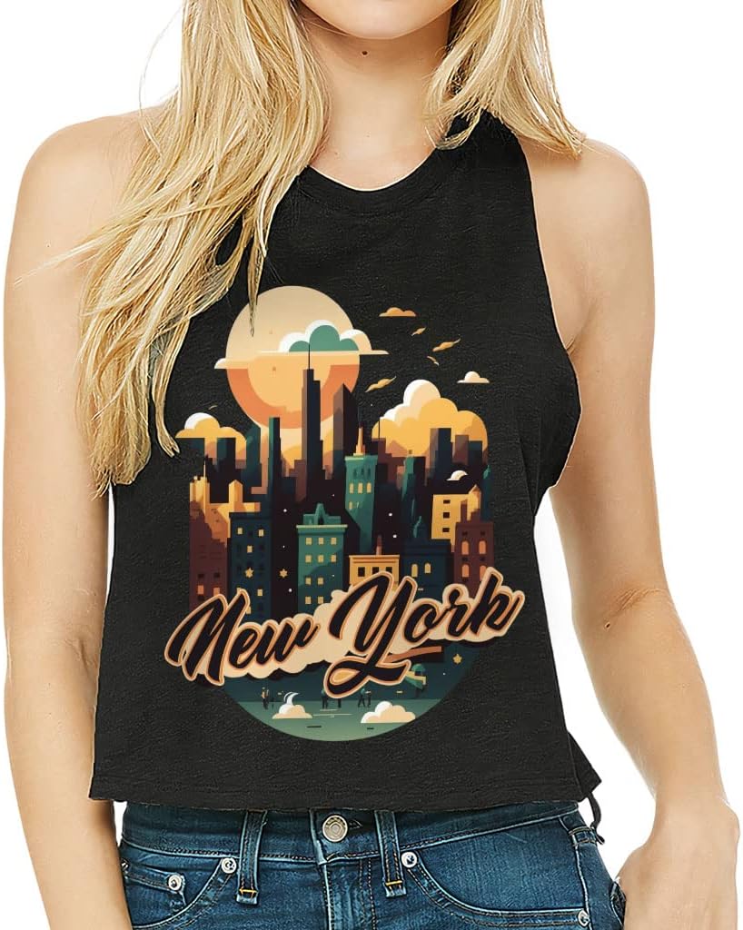 New York Racerback Cropped Tank - Cityscape Women's Tank - Printed Tank Top