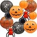 UNIQOOO 12Pcs 12"8" Halloween Hanging Paper Lanterns Set, Decorative Lantern Lamps, Spider Skeleton Pumpkin Jack-O'-Lantern for Halloween Spooky Home Decoration Party Supplies Props (Orange, Black)