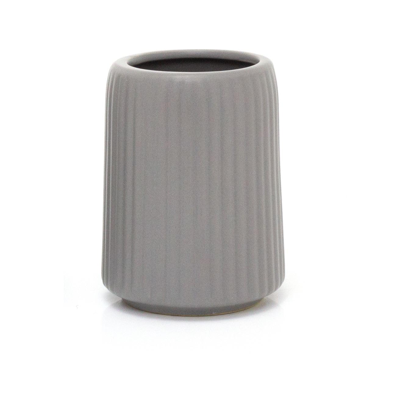 Carousel Matt Ceramic Ridged Toothbrush Holder | Bathroom Caddy Toothbrush Pot Toothbrush Stand | Bathroom Tumbler Storage Cup Grey