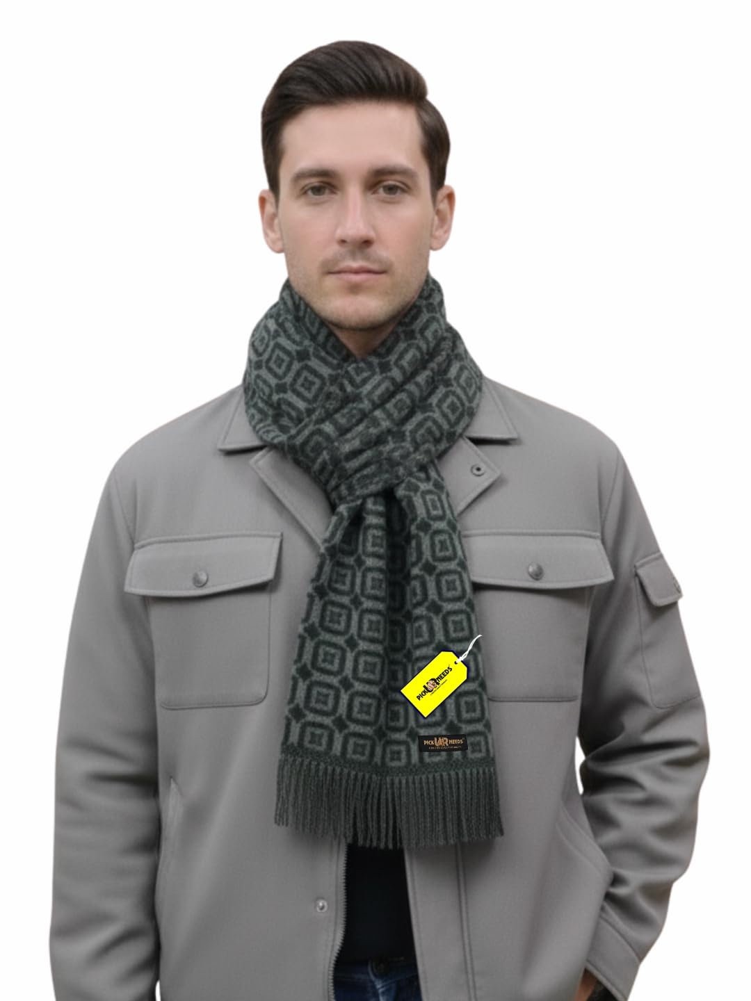 pick ur needs Premium Soft Winter Muffler for Men Geometric Pattern Stylish Warm Scarf Lightweight Cozy Winter Wear for Casual & Formal Outfits-picture-4