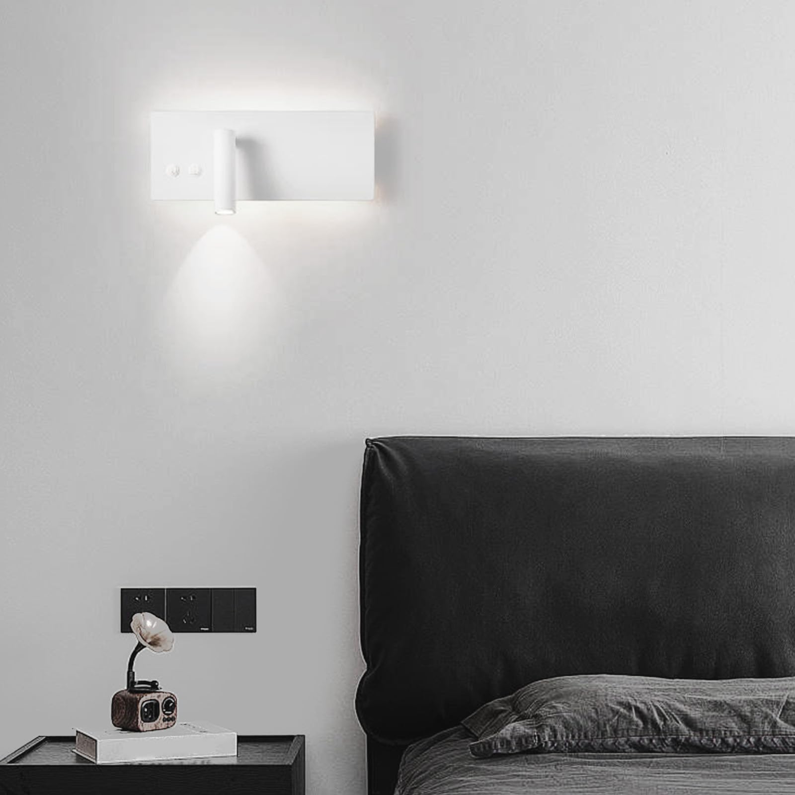 Lámpara de lectura LED para pared interior con interruptor blanco 8