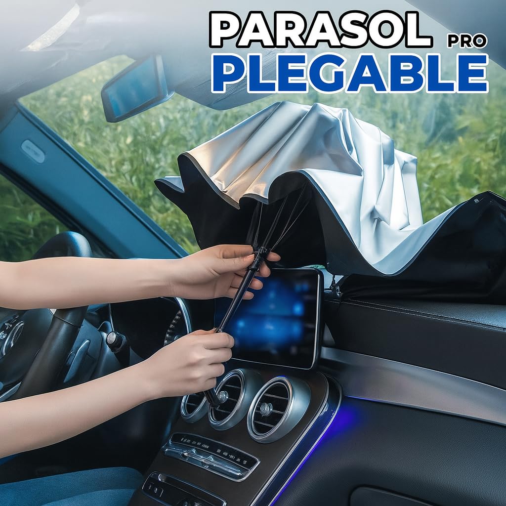 Parasol Coche Delantero, Paraguas Parasol, Tamaño 135x75-115x65, Parasol Coche Delantero Plegable, Sombrilla Interior, Protector Solar Auto.