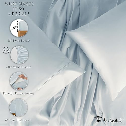 Miniatura 5 de URBANHUT Sábanas 100% de algodón egipcio, juego de sábanas de 1000 hilos tamaño Queen (4 unidades), sábanas de hotel de lujo para cama tamaño Queen,