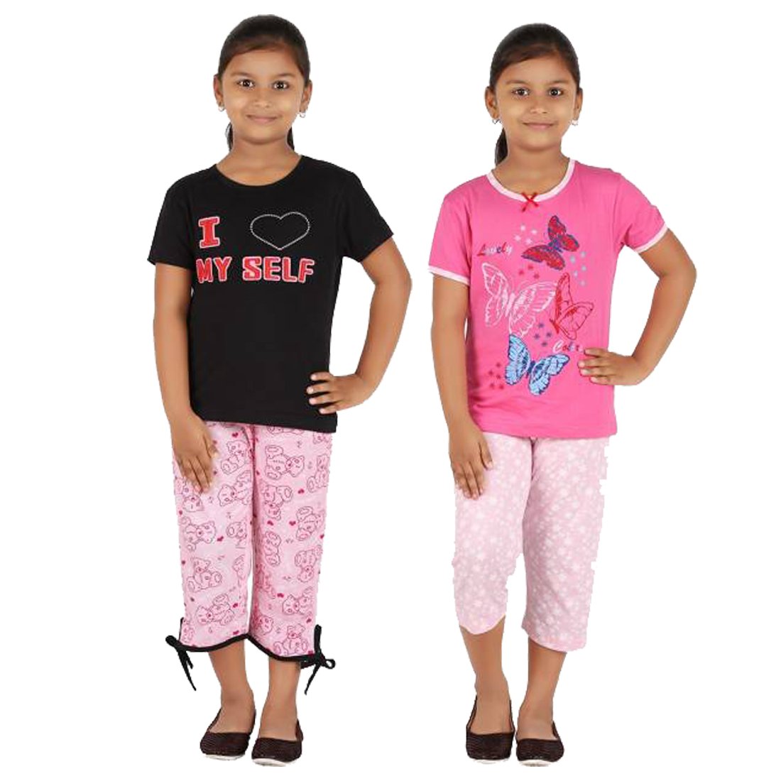 Girl's Cotton Printed Top and Capri Set Pack of 2