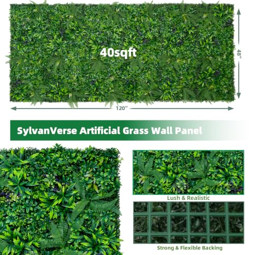 SylvanVerse Artificial Boxwood Roll, 48x120 in(40 sqft) UV-Anti Faux Ivy Grass Wall Backdrop for Balcony Privacy, Fake Greenery Wall Decor for Garden, Patio, Backyard by SylvanVerse - Used condition - Image 2