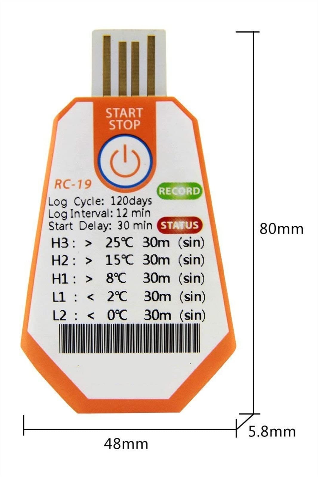 Puntos no reutilizables del puerto USB 16000 del registrador de datos de la temperatura for los productos farmacéuticos de la comida del almacenamiento