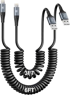 iPhone Charger Cable for Car [3FT+6FT], Coiled Lightning Cable [Apple MFi Certified] 2 Pack Lightning Cord Compatible with... Price In India